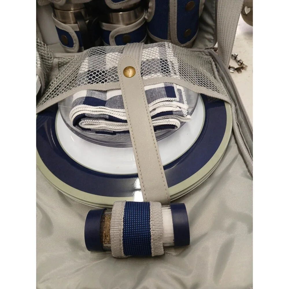 SwissGear Blue and Gray Picnic Backpack with Full Picnic Set